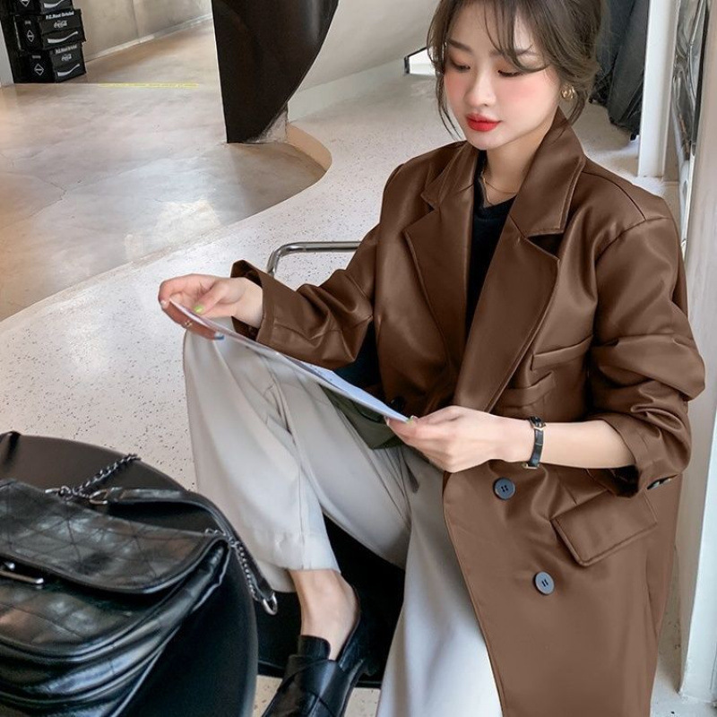 黑色加厚皮衣西装外套女秋冬2025新款高级感皮机车服女外套大衣|undefined