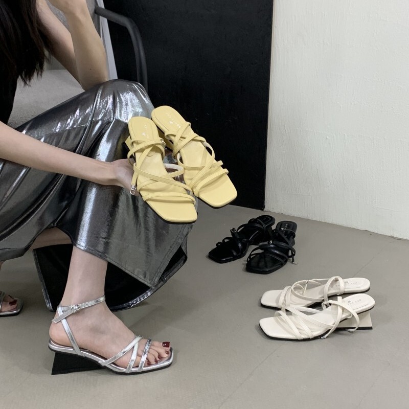 2025 Korean Style New Summer Style One-Strap Women's Sandals Wedge Heel Open-Toe Elegant High Heels 2025 Korean Style New Summer Style One-Strap Women's Sandals Wedge Heel Open-Toe Elegant High Heels