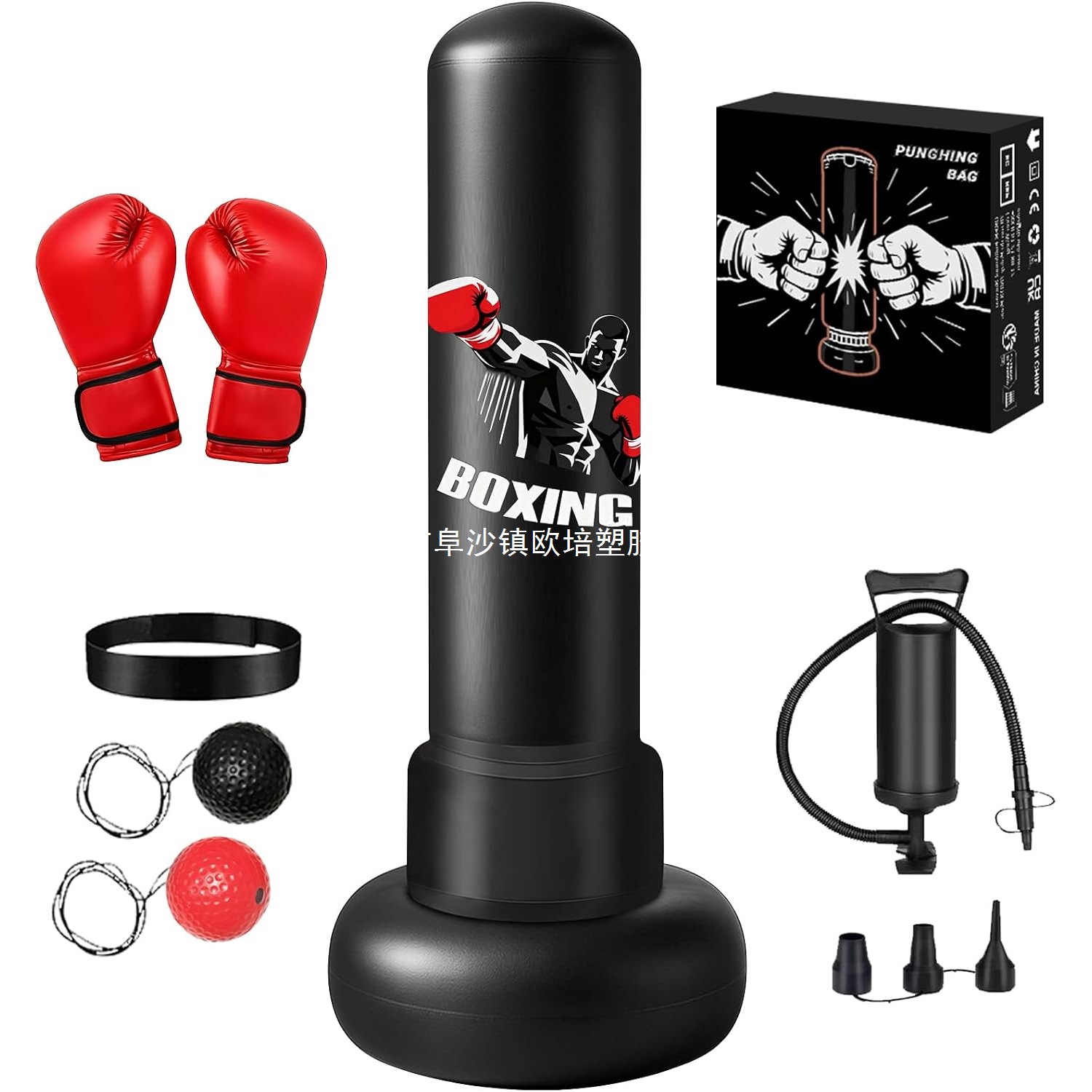 MEYDLL 70inch Adult Boxing Bag, Boxing Bag with Gloves and Pump (Black) | Wearing gloves and