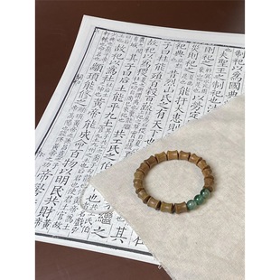 Green Sandalwood Original Bamboo Knot Bracelet, Creative Cultural Bracelet for Men and Women, Ethnic Style, National Trend, Emerald