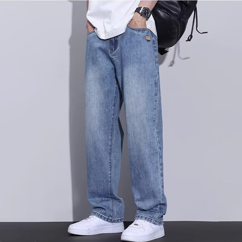 2025 Spring and Autumn New Loose Straight Washed Jeans Men's Trendy American Retro Wide-Leg Loose Casual Trousers