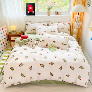 Light Luxury Winter Thickened Milk Fleece Four-piece Set Warm Coral Fleece Double-sided Fleece Bed Sheet Quilt Cover Bedding for Hair
