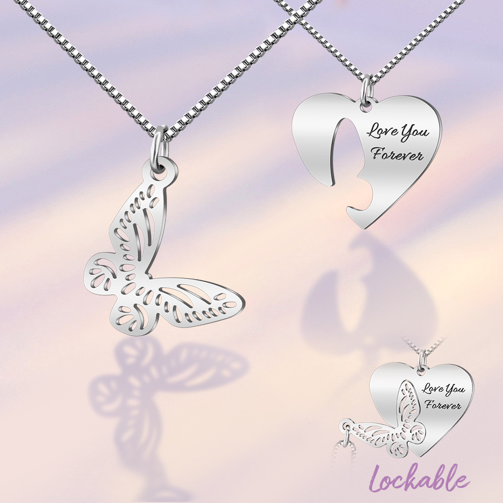 Sweet Heart Shape Butterfly Stainless Steel Necklace Plating Stainless Steel Necklaces 2 Pieces_colorza_4