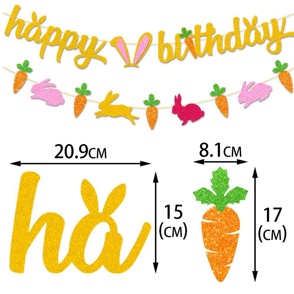 Fiesta de cumpleaños de Pascua decoración Garland Super Flash Feliz cumpleaños conejo tirar bandera tarjeta