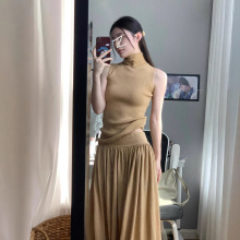 卡其色无袖针织背心夏日贵气感千金大方得体穿搭独特漂亮两件套装