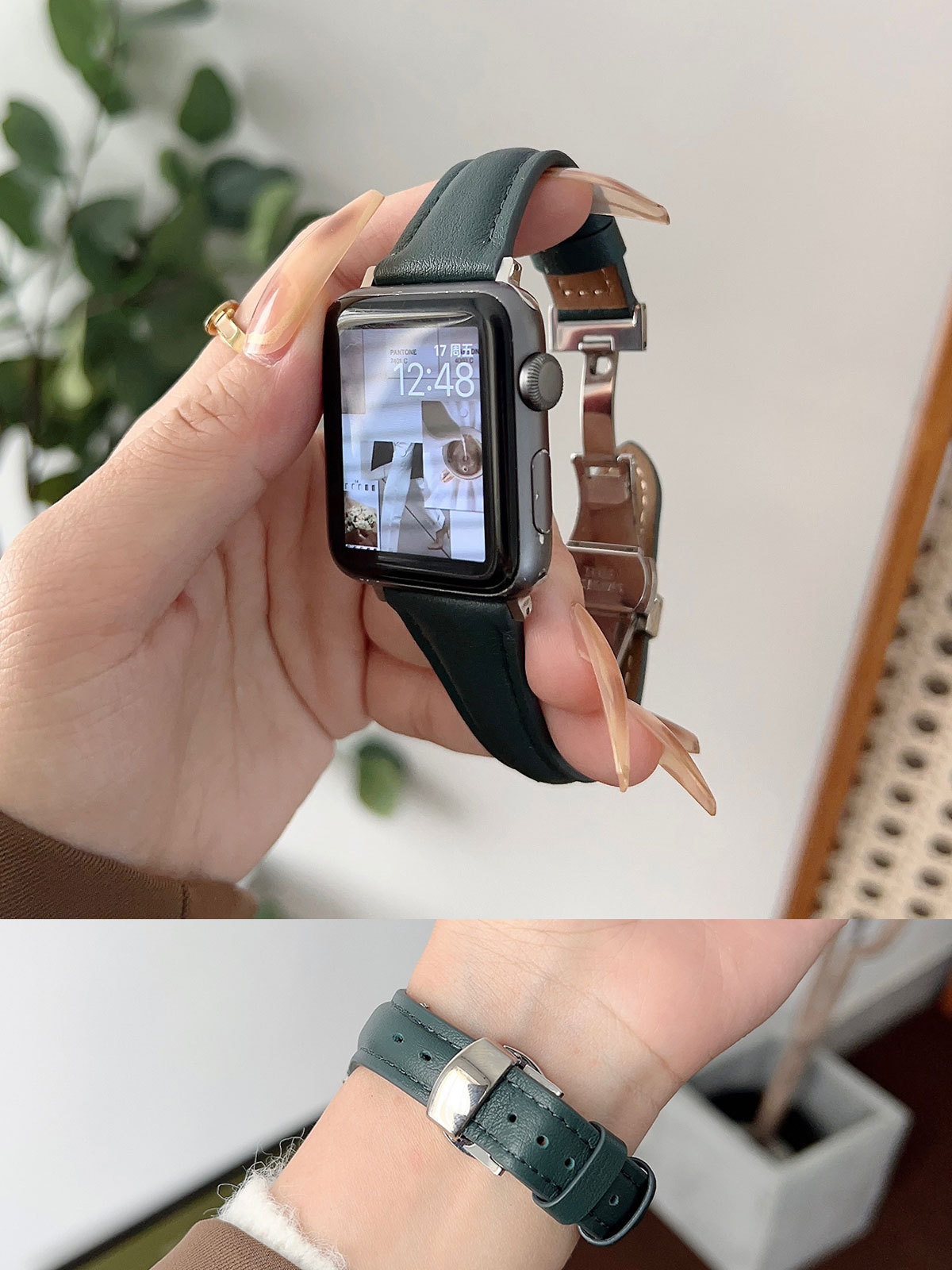 Nueva pequeña cintura adecuada para Apple Watch 8 Correa mariposa hebilla cuero fino watch765432 generación se