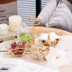 European-style light luxury dried fruit plate, glass snack plate, five-star transparent pastry divider plate, portable iron stand fruit snack box