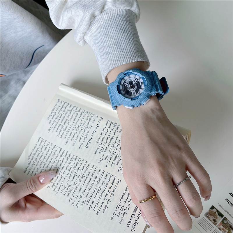 New Sports Multifunctional Electronic Watch Women's Beginning Senior high school Student Ins High Color Korean Style Simple Double Display