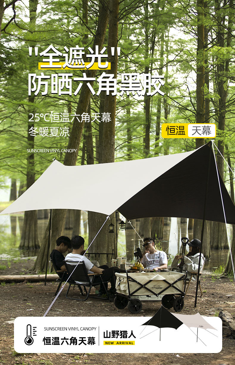 Vinyl Canopy Outdoor Camping Sunshade Tent Hexagonal Butterfly Shape Foldable Camping Picnic Pergola Wholesale