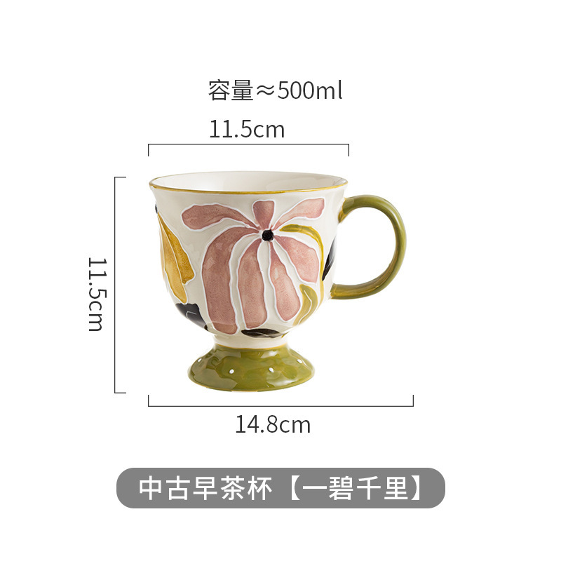 レトロなスタイルのアンティークティーカップ、花柄セラミックカップ、ハイエンド、軽い高級感、家庭用および商業用の高価値コーヒーカップ|undefined