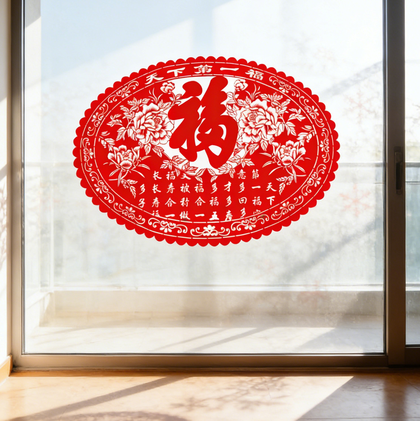 元旦马年画新款2026椭圆无纺布玻璃雕刻纸剪纸窗花贴电视墙贴装饰