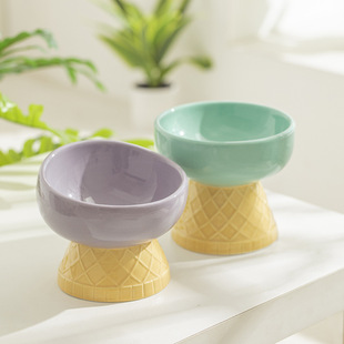 Ceramic Cat Bowl Protects Cervical Spinee, Drinking Bowl, Pet Supplies, Cute Slanted Mouth to Prevent Overturning, Dog Rice Bowl, Cat Food Bowl