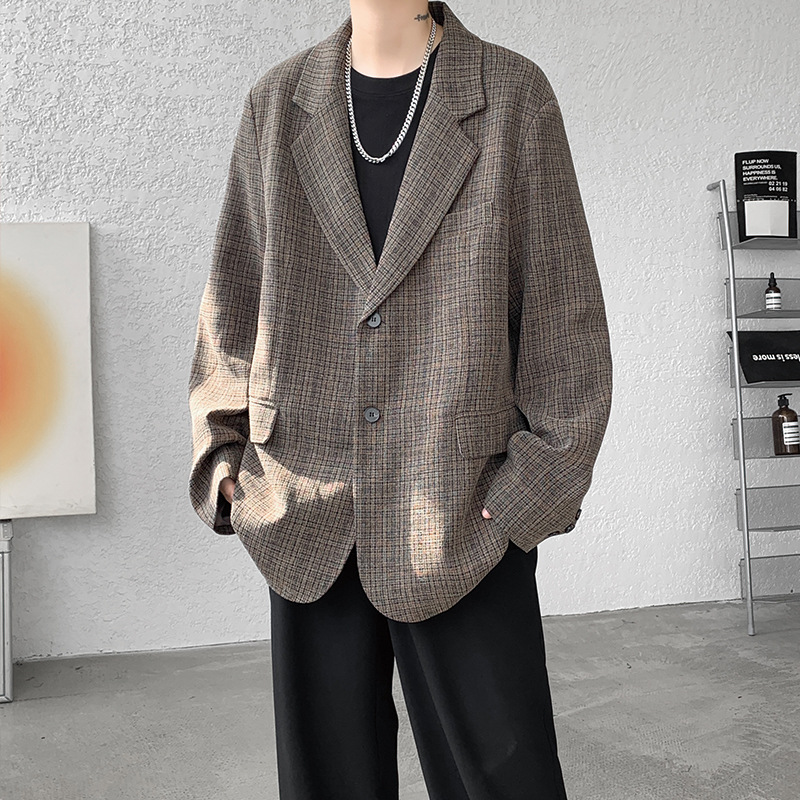 1 24 Autumn Winter New American Retro Plaid Oversized Jacket Men's Stylish High-End Casual Suit Houndstooth_voghion.com