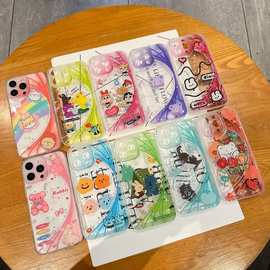 竹叶熊适用苹果15pro手机壳14promax新款女16plus透明X斜挎挂绳壳