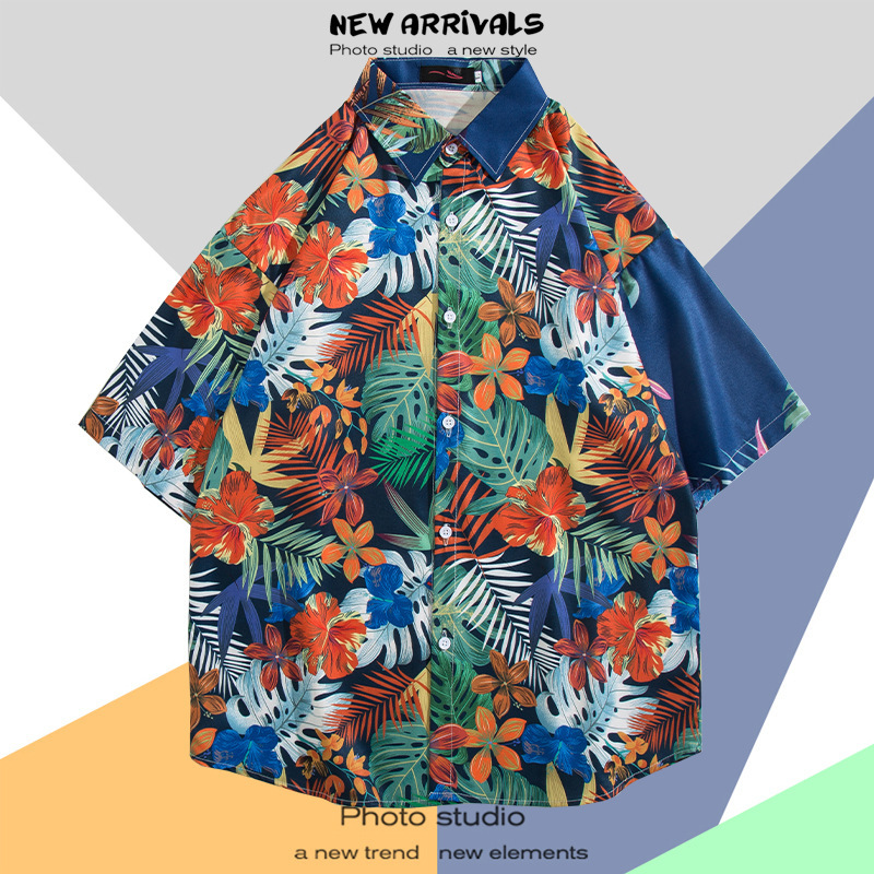 Hong Kong estilo Retro Vintage floral camisa manga corta Estilo Hawaiano tailandés diseño Ruan guapo camisa suelta para hombres y mujeres