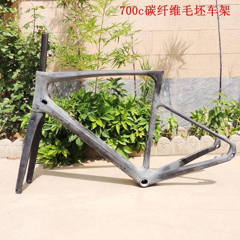 700C Road Bike Carbon Fiber Raw Frame Disc Brake Frame 12mm Thru-Axle Frame Ultra-Light Internal Cable Routing with Fork