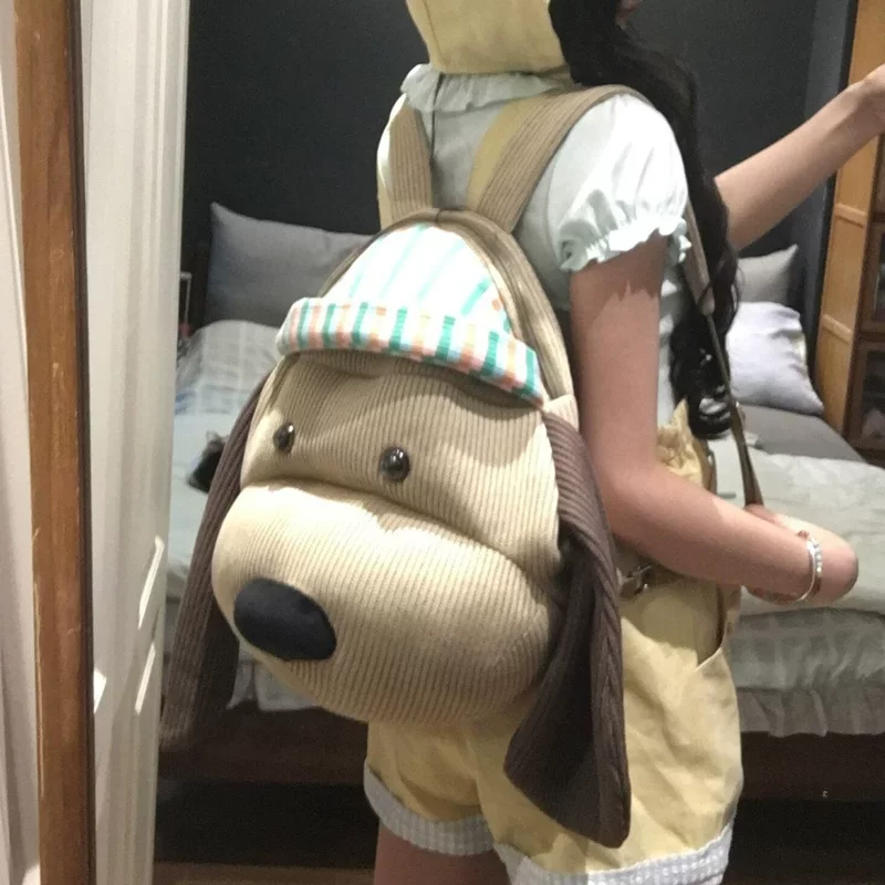 Рюкзак cute вместительный для ноутбука и школы, хаки, малый и большой, карточный карман в виде собаки