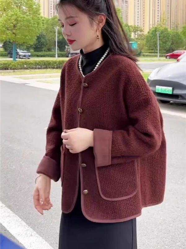 皮毛一体小香风外套女2025秋季新款小个子休闲宽松仿羊羔毛上衣|undefined
