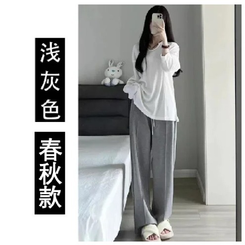 女装灰色阔腿裤女秋冬高腰垂感显瘦百搭潮流微弹宽松直筒休闲卫裤|undefined