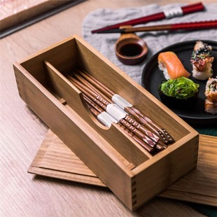 Solid Wood Chopsticks Box with Lid Hotel Spoon Fork Tableware Storage Box Household Kitchen Split Chopsticks Storage Box