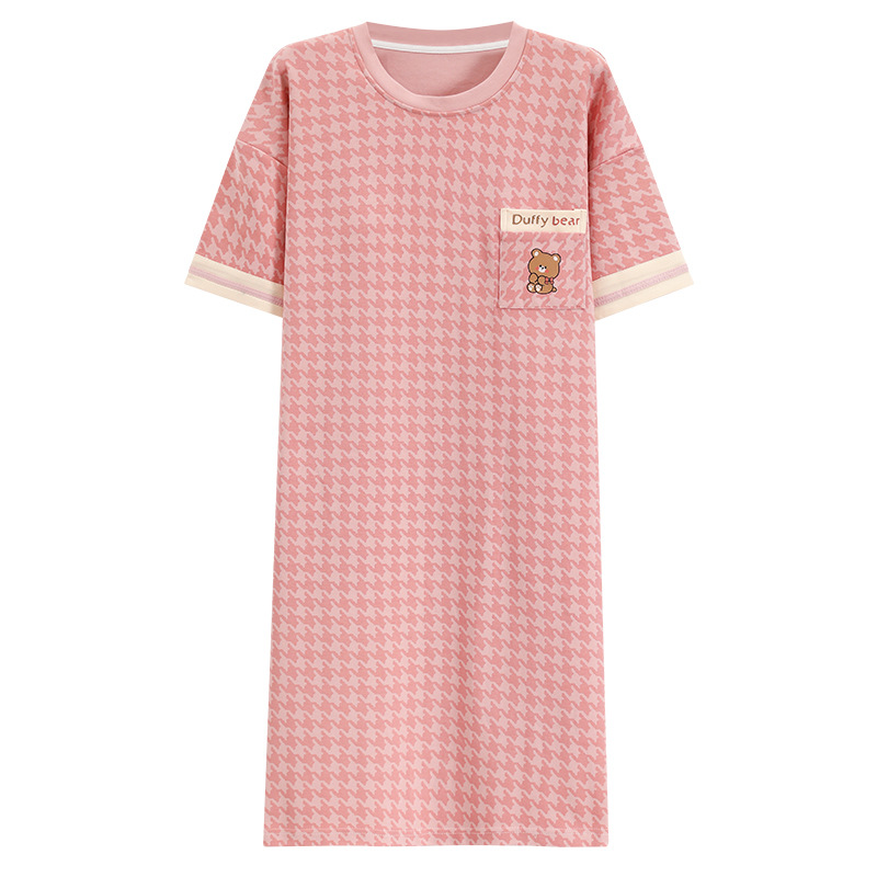 2024 nuevo camisón para mujer verano de manga corta vestido de longitud media por encima de la rodilla pijama de dibujos animados lindo servicio a domicilio