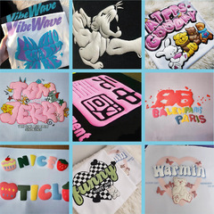 立體發泡印花定製背影貓咪t恤燙畫圖案衣服熱轉印膠印燙花批發