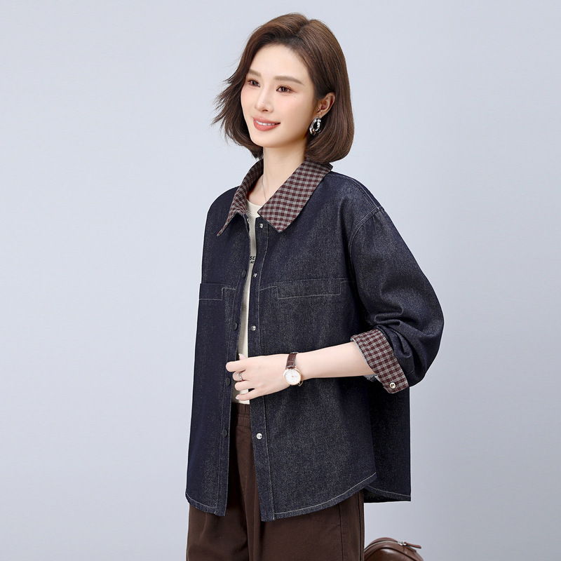 翻领牛仔外套女春秋2025年新款中年妈妈宽松洋气休闲减龄薄款上衣|undefined