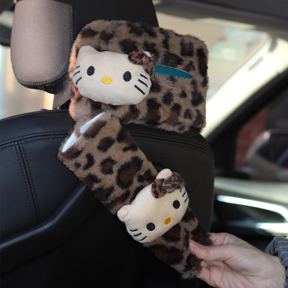 Maillard Leopard Print Hellokitty Plush Car Seat Belt Shoulder Cover Car Interior Decoration Good New Car Gift