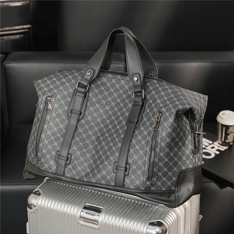 2024 New Pattern Plaid Travel Bag Korean Men's Bag Casual Fashion Shoulder Bag Handbag Gym Bag Trendy Bag