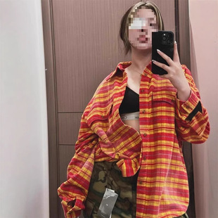 Women's Top French Wear Spring 2025 New American High-end Niche Red Plaid Shirt Men's Shirt Jacket