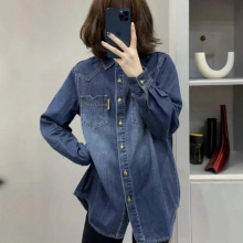 牛仔衬衫女开春秋新款中长款衬衣今年流行牛仔衣服女装上衣潮