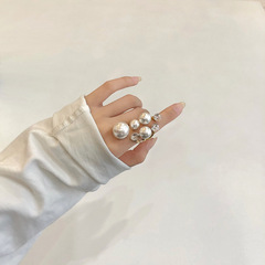D063 Korean Version Ins Design Drill Diamond Pearl Irregular Opening Ring Finger Ring Trendy Personality Cold Wind