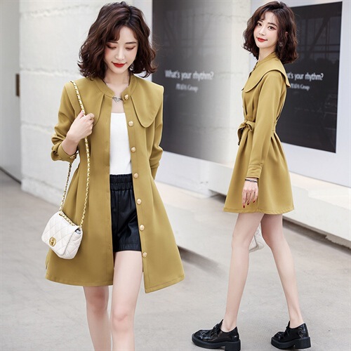 Hancheng. College-Style Trench Coat for Women, Spring Season, Navy Doll Collar, Skirt-Style Mid-Length Coat, Waist-Cinching, Age-Reducing, Stylish Hancheng. College-Style Trench Coat for Women, Spring Season, Navy Doll Collar, Skirt-Style Mid-Length Coat, Waist-Cinching, Age-Reducing, Stylish