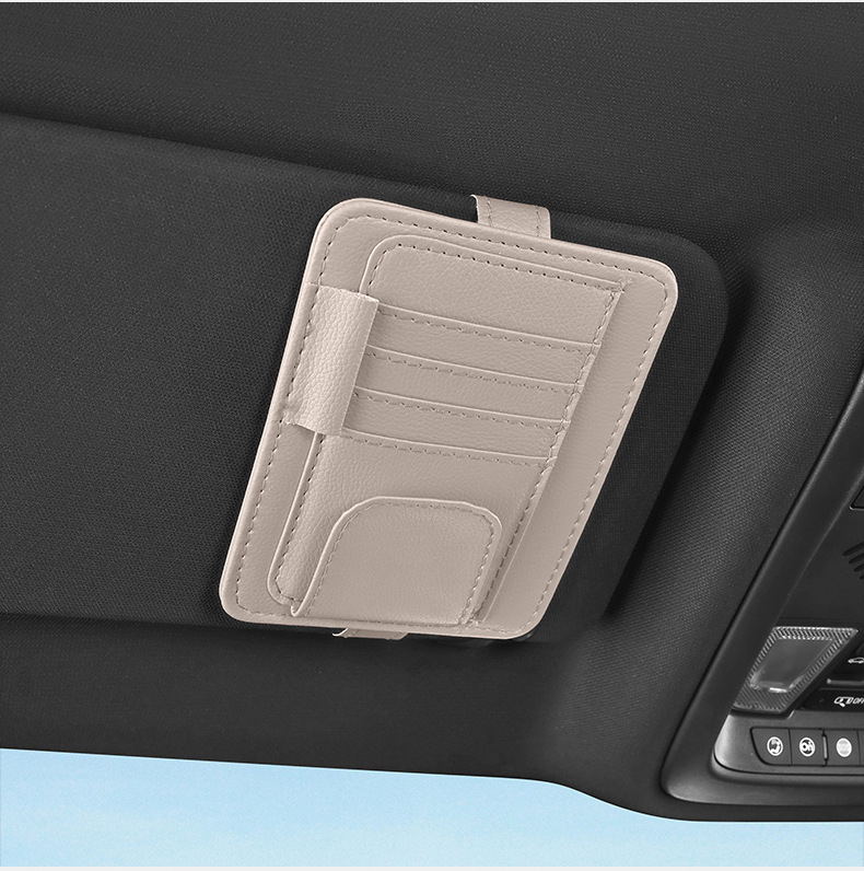 Car Sun Visor Storage Clip Car Pu Leather Pebbled Bill Holder Card Holder Multifunctional Car Glasses Holder