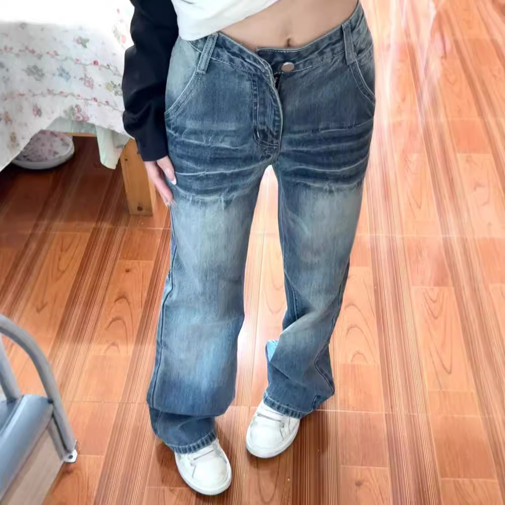 청바지 2025 봄과 가을 슬림 미국 봄과 가을 슬리밍 바지 작은 다리가없는 느슨한 바지