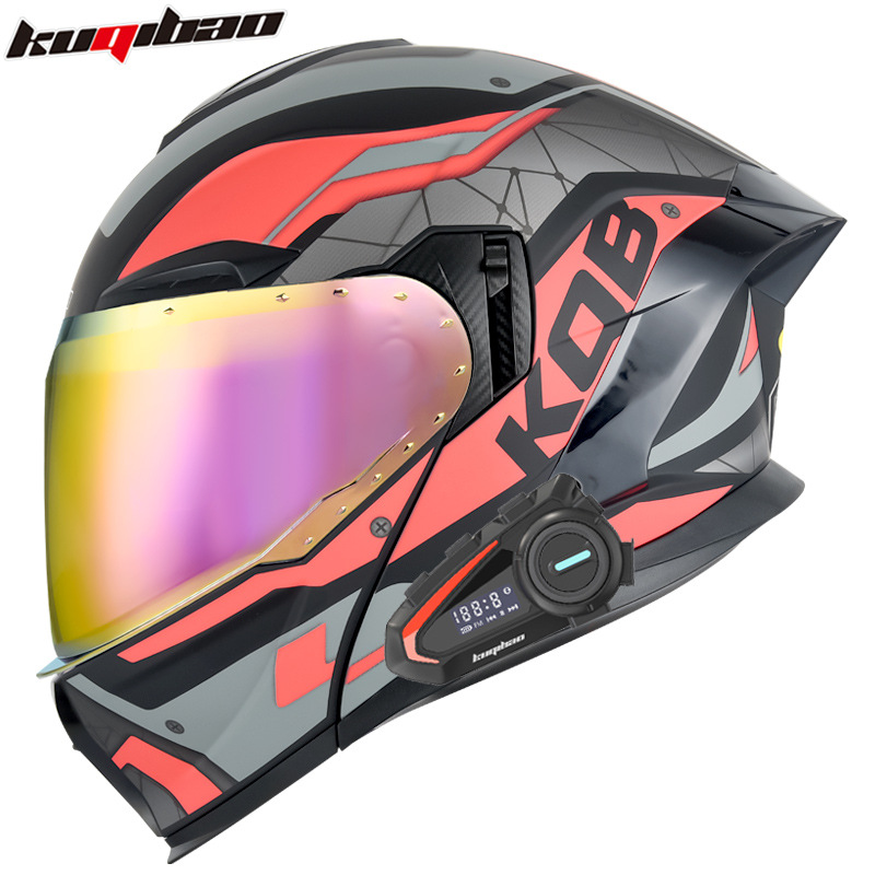 Motosiklet kaskı (dəbilqə) – Universal Certified Full Helmet - matte-black-guardian-red-flower-with-k20-bluetooth-red-lens-m
