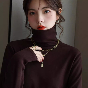 Double-Sided Brushed Thermal Velvet 280g High-Neck Base Shirt, Autumn and Winter Long-Sleeve Slim-Fit Warm Top for Women, Thickened for Autumn and Winter