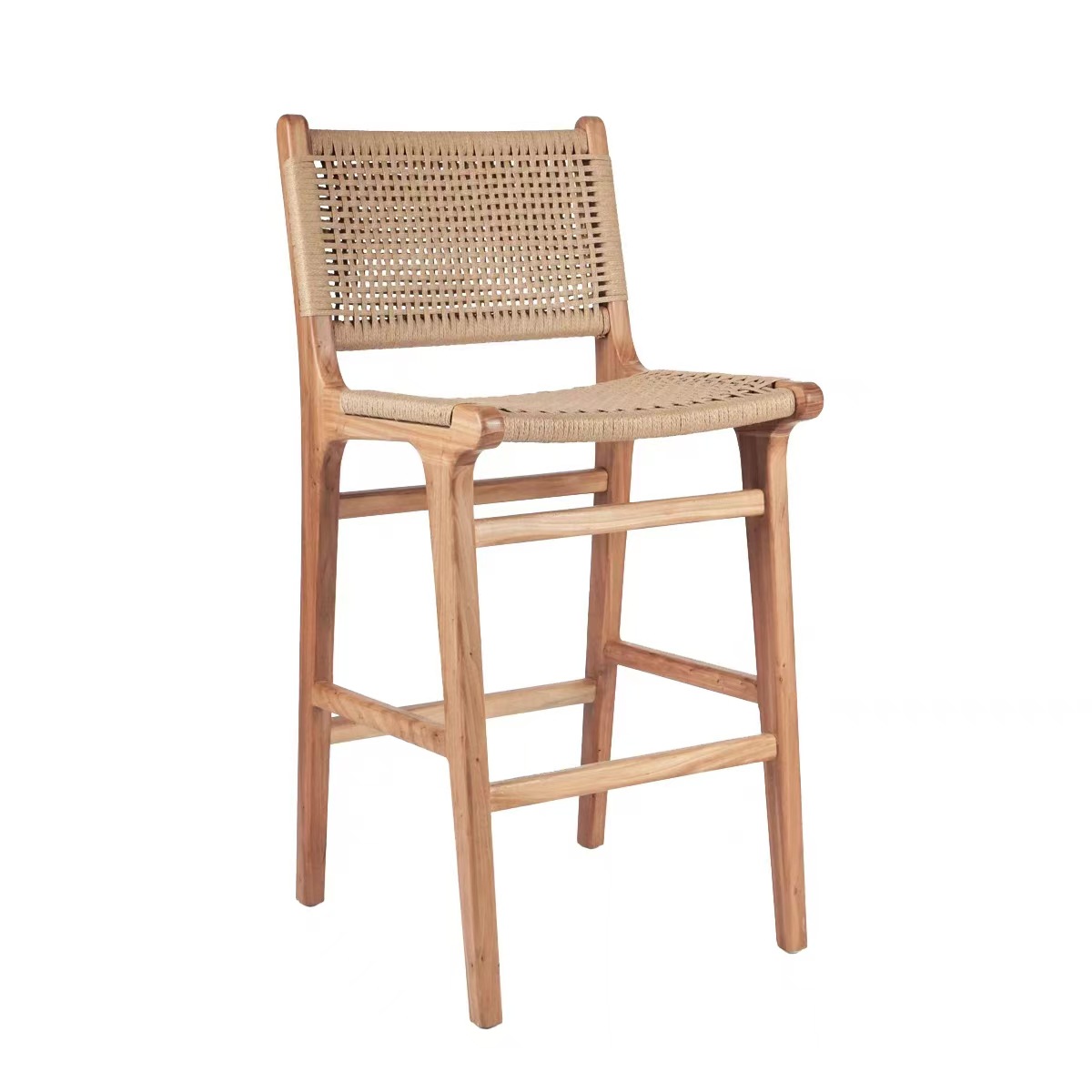 silla de bar de pies altos silla trenzada de cuerda de madera sólida silla de bar de cafeteria de alojamiento en casa silla de respaldo de cuero bar asiento de tarjeta