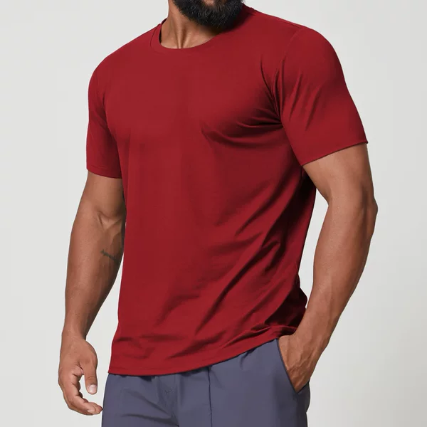 Cross-Border Men's New Round Neck Skin-Friendly Quick-Drying Sports Casual Short-Sleeved Work Clothing Hiking Basketball Tennis T-Shirt 1166