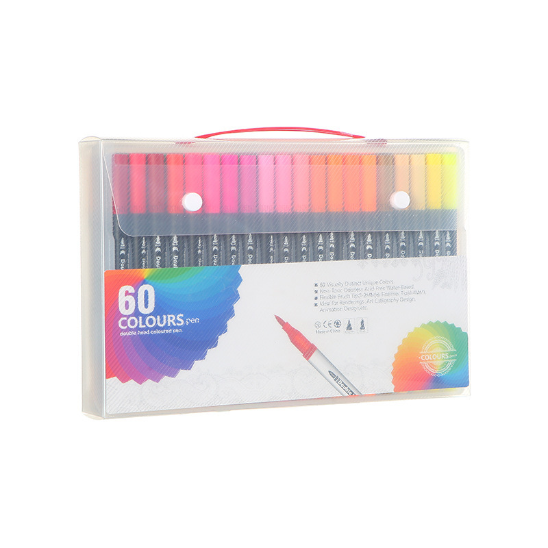 Pluma de acuarela de doble cabeza transfronteriza, pintura artística, línea de gancho, rotulador de color, juego de pinceles de cabeza suave de graffiti para niños respetuosos con el medio ambiente