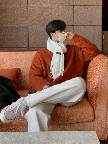 MYQ Solid-Color Lazy-Style Sweater for Men | Winter Warm Base Layer | Korean-Style Trendy Loose-Fit Pullover Knitwear