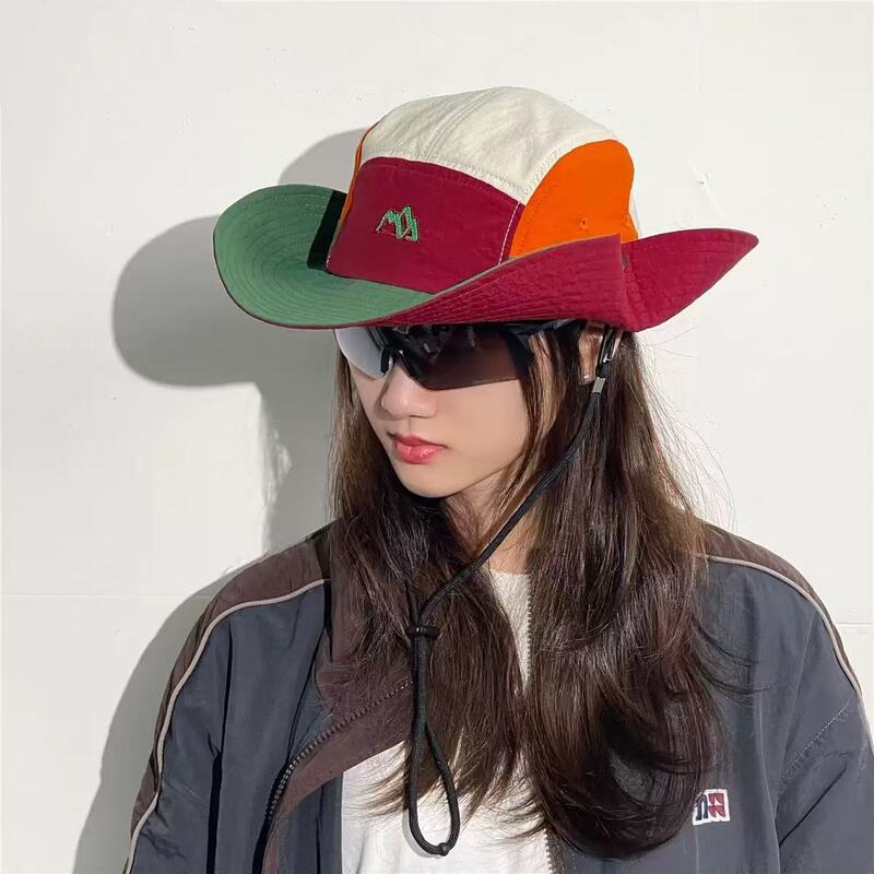 Yunxu/新しいマウンテンスタイルカラーブロックフィッシャーマンハット女性の夏速乾性布通気性サンシェードハイキング帽子キャンプ日焼け止め帽子|undefined