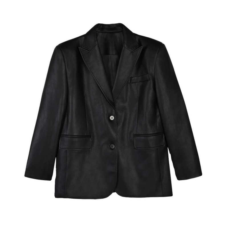复古宽松黑色PU皮衣西装外套女2025秋季新款高级质感休闲西服上衣|undefined