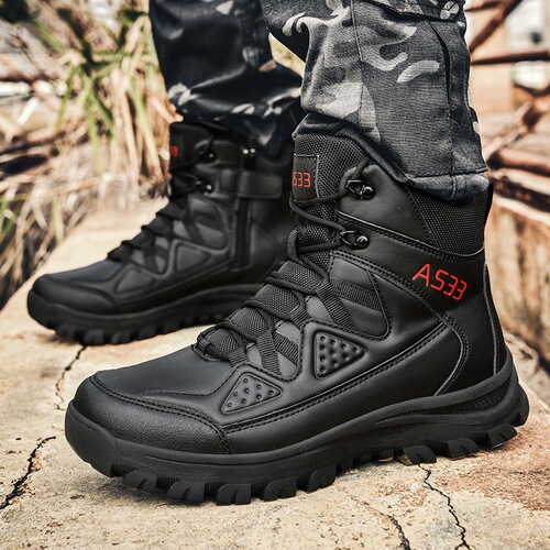 New Men's Outdoor Work Boots Combat Training Boots High-Cut Laced Hiking Off-Road Sports Tactical
