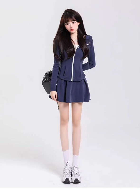 Casual Sports Suit for Women, Sweet and Spicy Style, Slim Fit Hooded Cardigan Jacket, Spring Skirt Two-Piece Set
