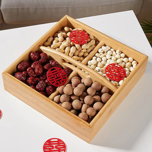 Bamboo Dried Fruit Box Wedding Red Candy Box Wedding Plate Living Room Refreshment Plate Fruit Plate Candy Box Wedding Supplies