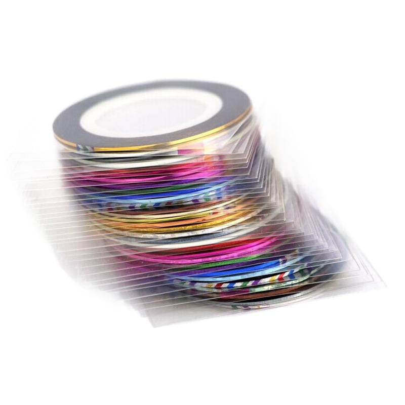 Nail gold and silver nail stickers nail smile line laser line with adhesive nail stickers 37 color 20m in stock