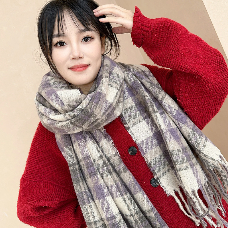 氛围感围巾女冬季仿羊绒新款百搭格子加厚长款披肩围脖女朋友礼物|undefined