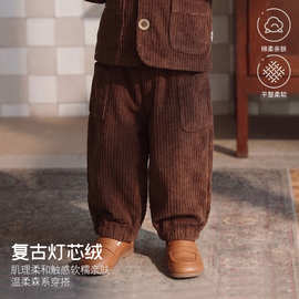 儿童衣服灯芯绒裤大口袋春秋季外出童装-03岁男女宝宝童裤束脚裤