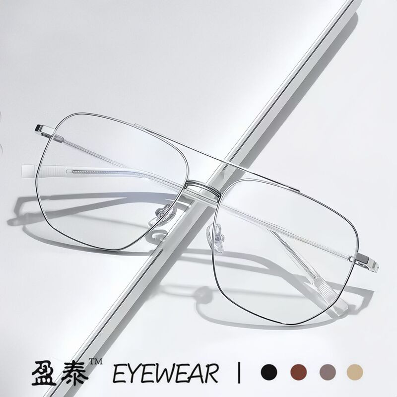 Anti-blue light glasses women's 2025 new double beam large frame metal flat lens men's optical glasses frame can be equipped with near vision Anti-blue light glasses women's 2025 new double beam large frame metal flat lens men's optical glasses frame can be equipped with near vision